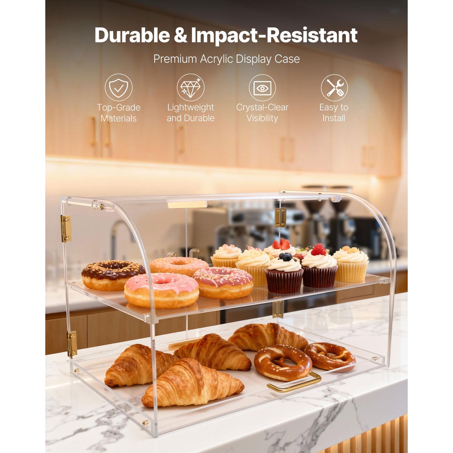 2-Tier Commercial Bakery Display Case - Clear Acrylic Pastry & Cake Counter for Kitchen & Party