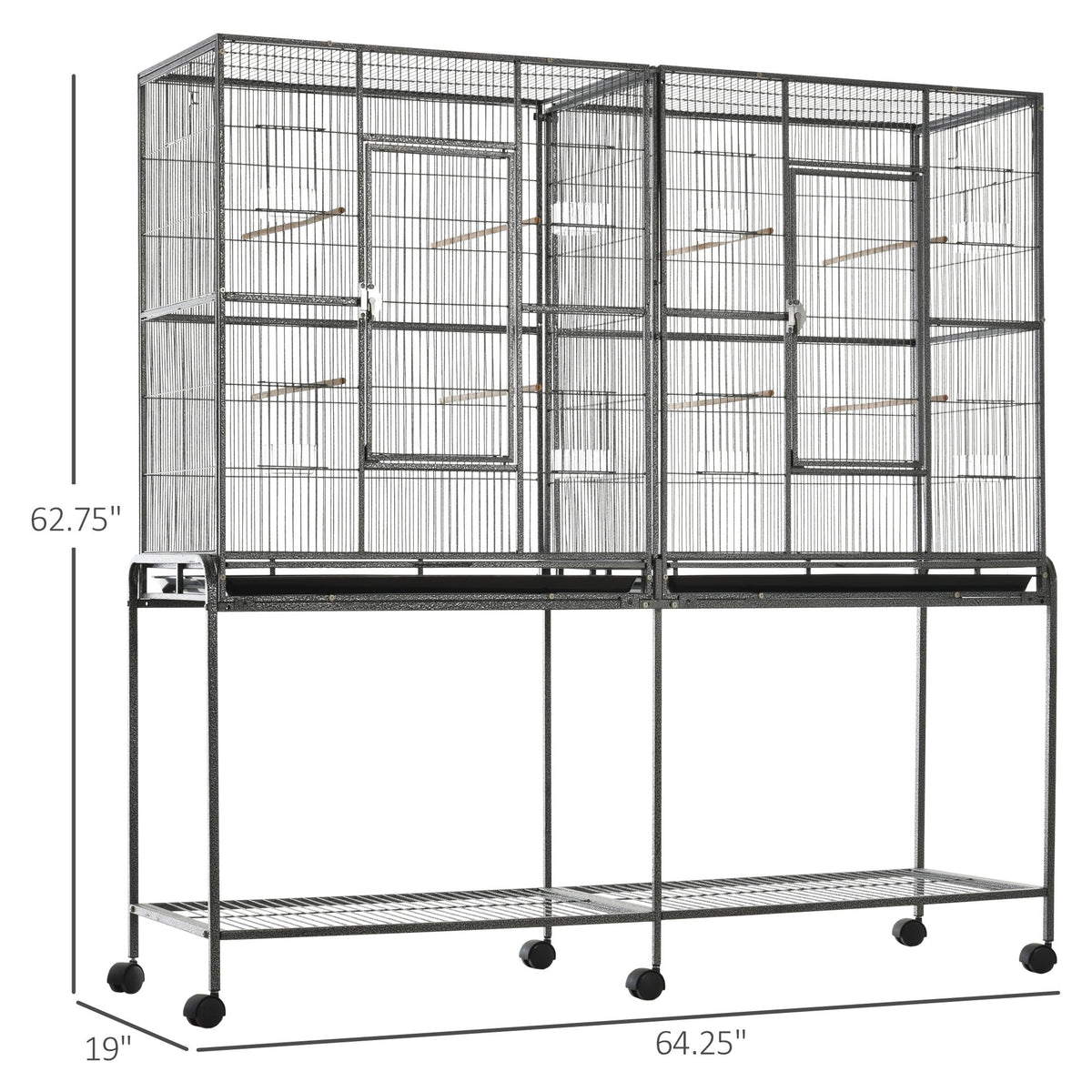 Rolling Bird Cage with Storage Shelf - 65 Inch Small Animal Enclosure