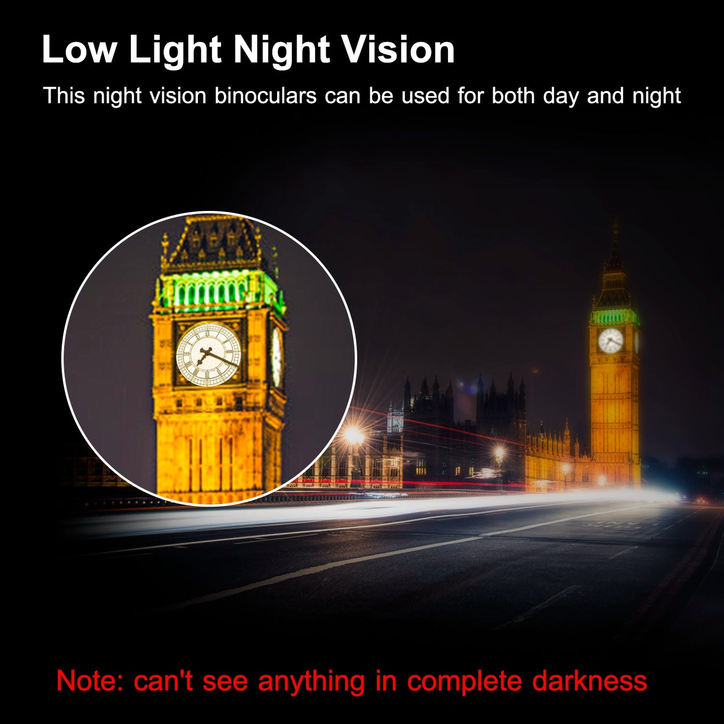 Portable Zoom Binoculars with Low Light Night Vision - Black