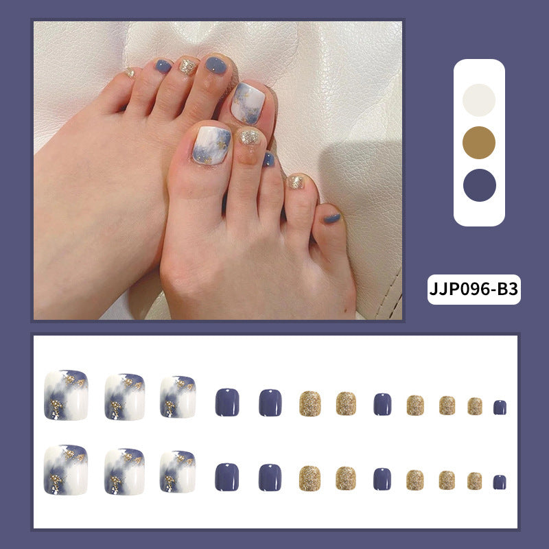 White Blue Blooming Gold Foil Nail Stickers for Manicure - 24 Pcs