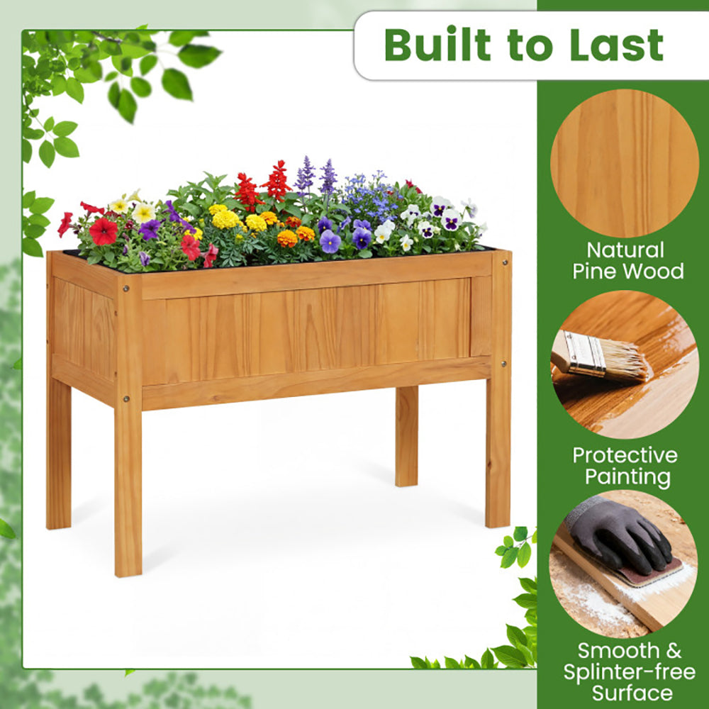 Wood Raised Garden Bed Elevated Planter Box With Liner And Drainage