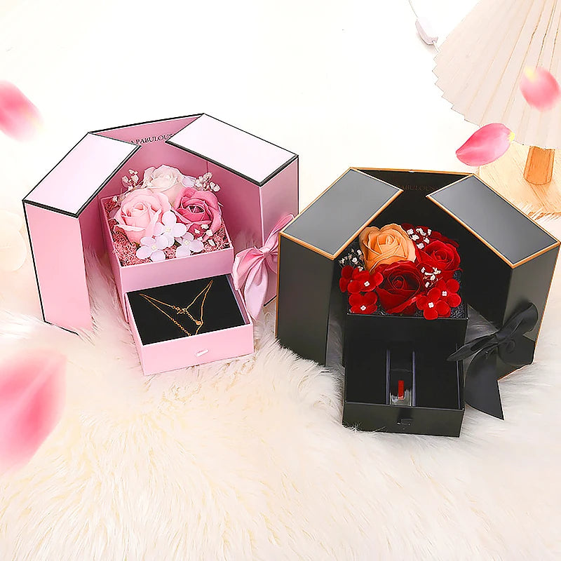 Red Rose Gift Box with Double Opening Bow Knot Door - Home Decor & Storage