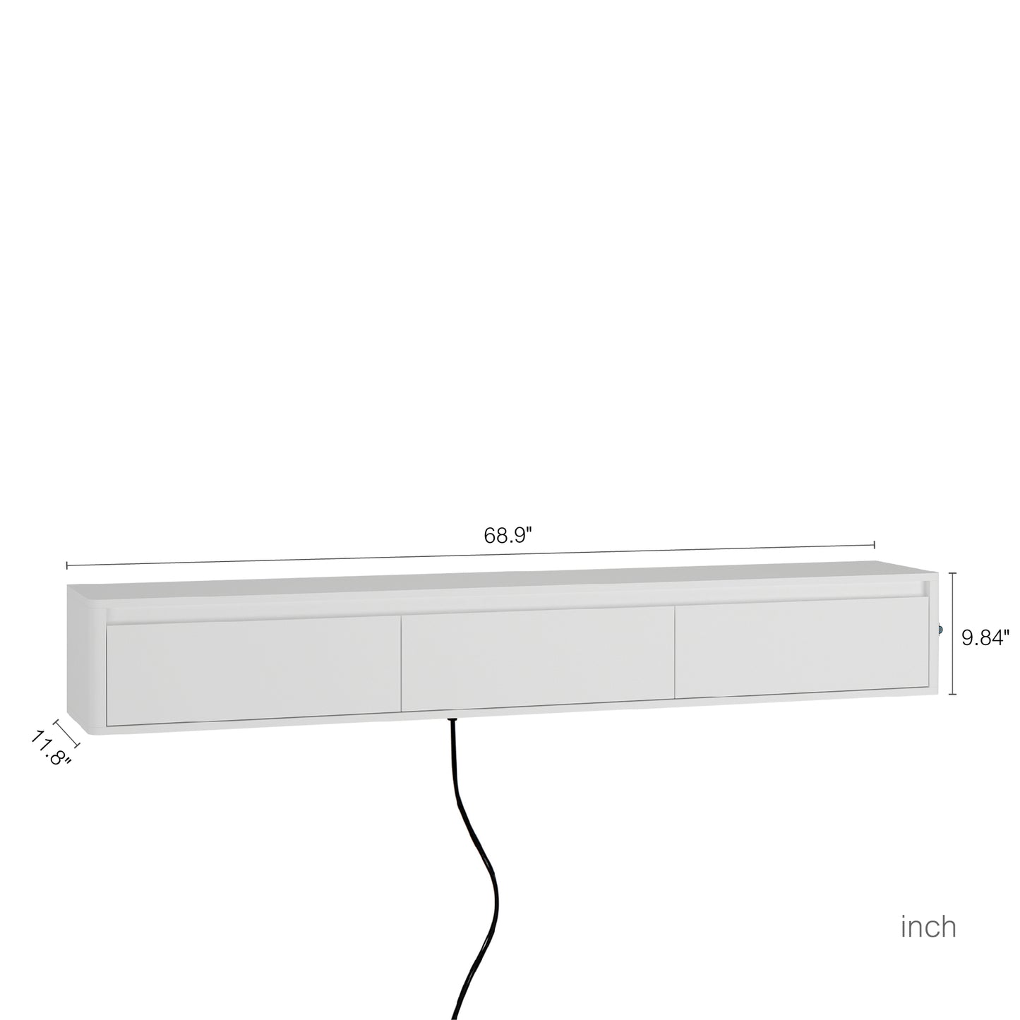 Floating TV Stand with LED Lights & Power Outlet - White