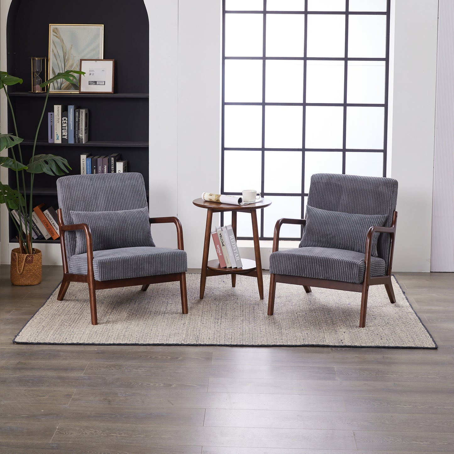Mid-Century Modern Accent Chair - Antique Dark Grey Upholstered Armchair