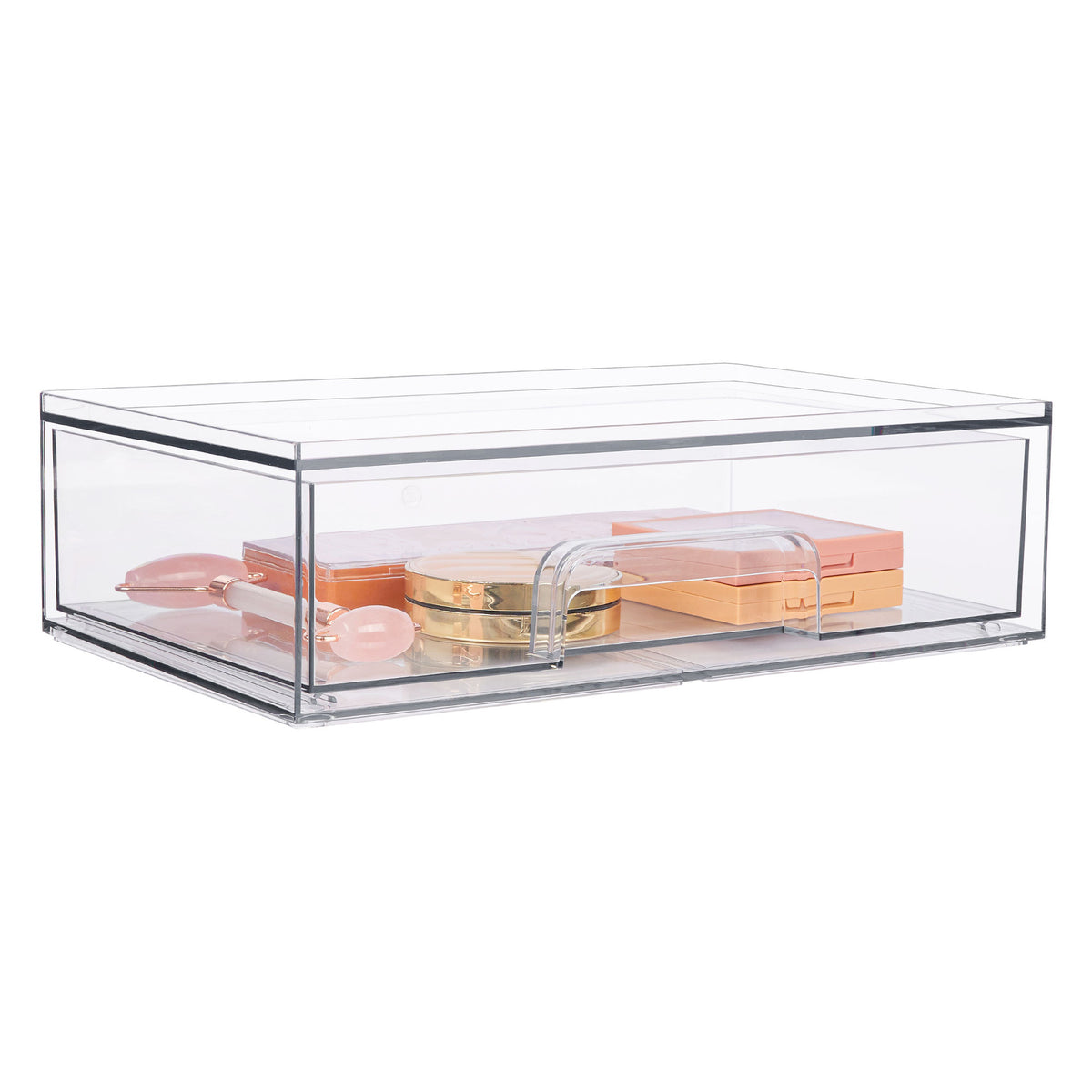 Stackable Clear Storage Drawers 12.1in Acrylic Organizer Bins for Makeup & Cosmetics Set of 2