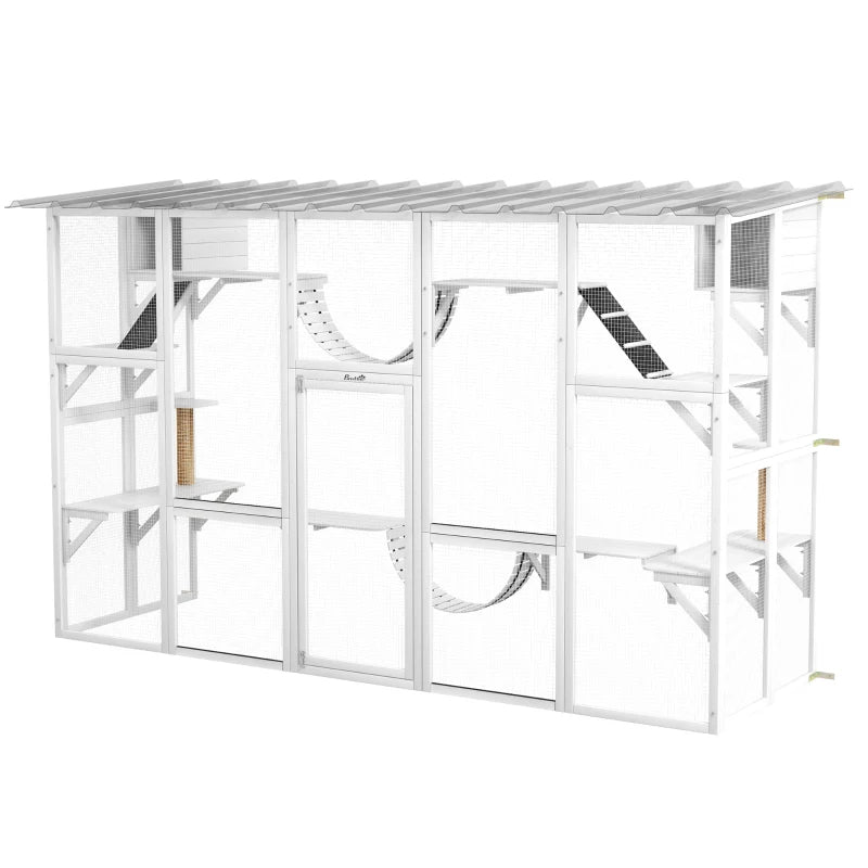 Large Outdoor Cat Window Box with Shelves & Bridges - Weather-Resistant Pet Enclosure