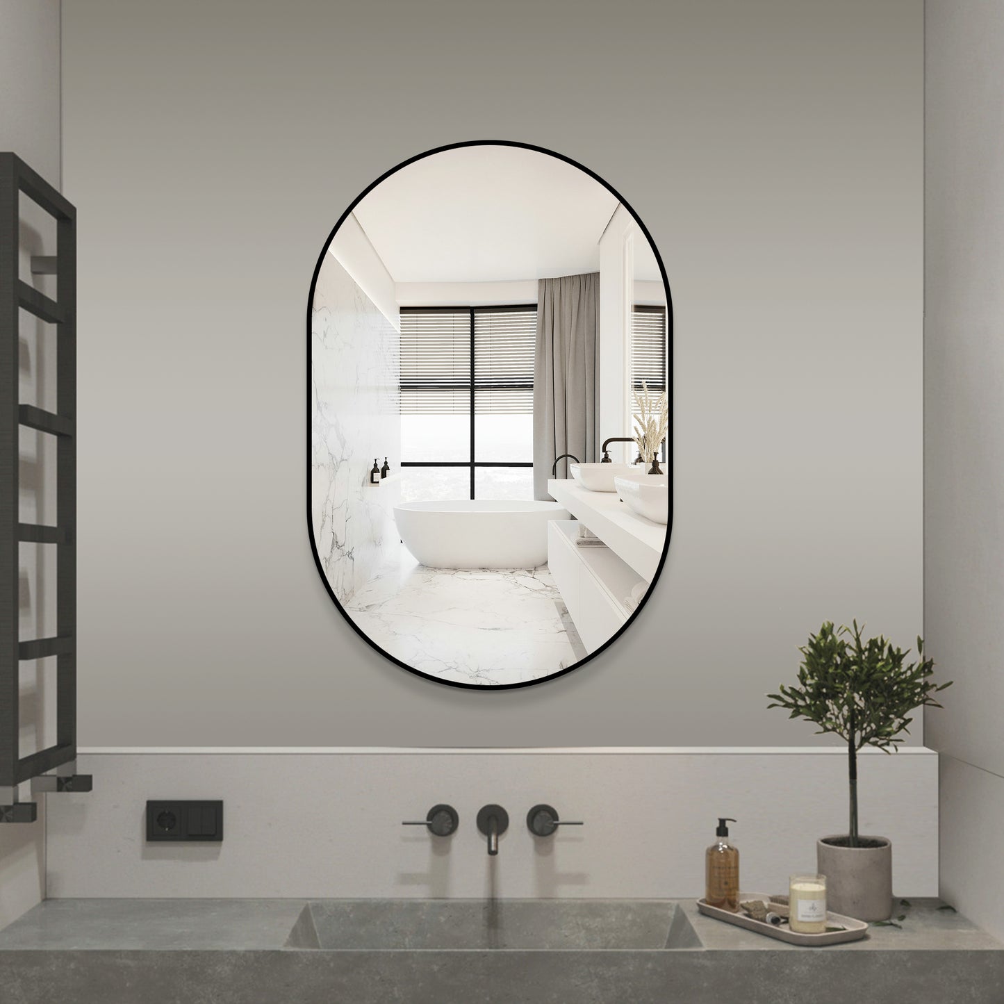 36x24 Inch Black Framed Bathroom Vanity Mirror - Wall Mounted