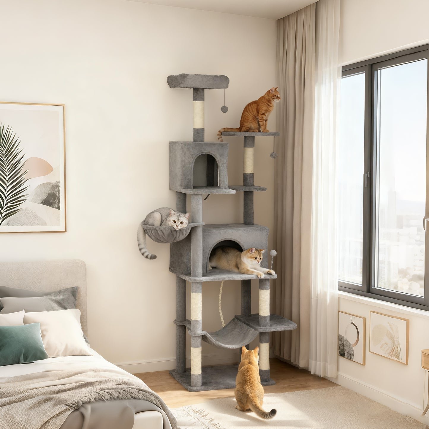 80-Inch Multi-Level Cat Tree Tower with Condos Hammocks & Scratching Posts