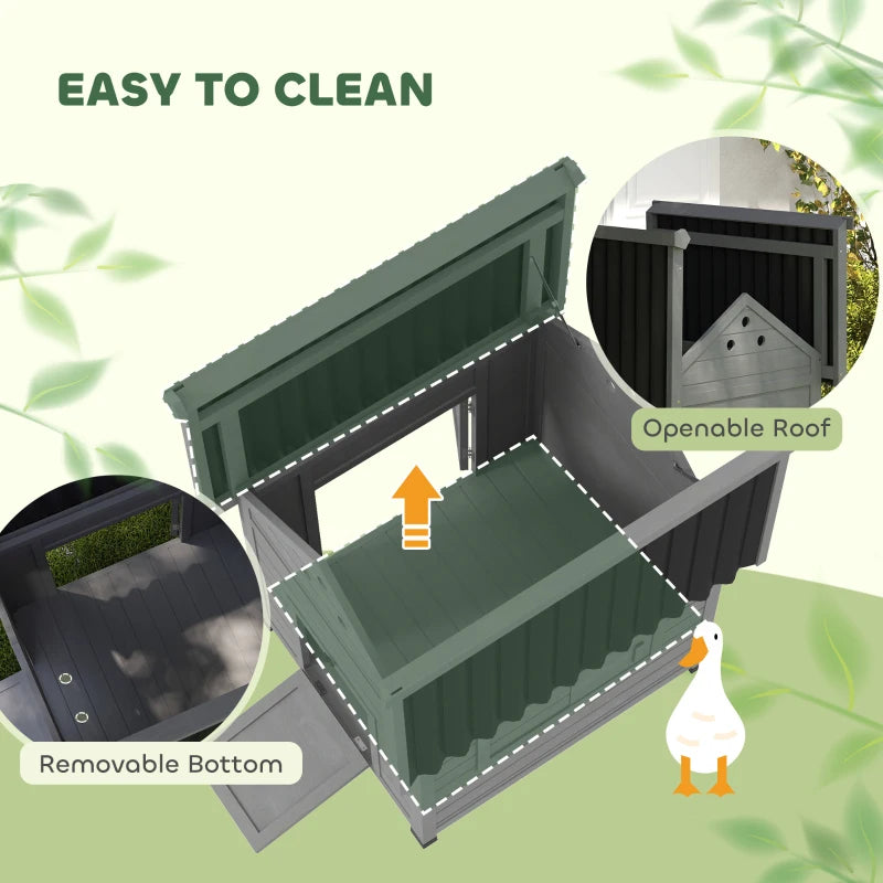 Wooden Duck Coop with Openable Roof & Double Doors - Light Gray Pet House