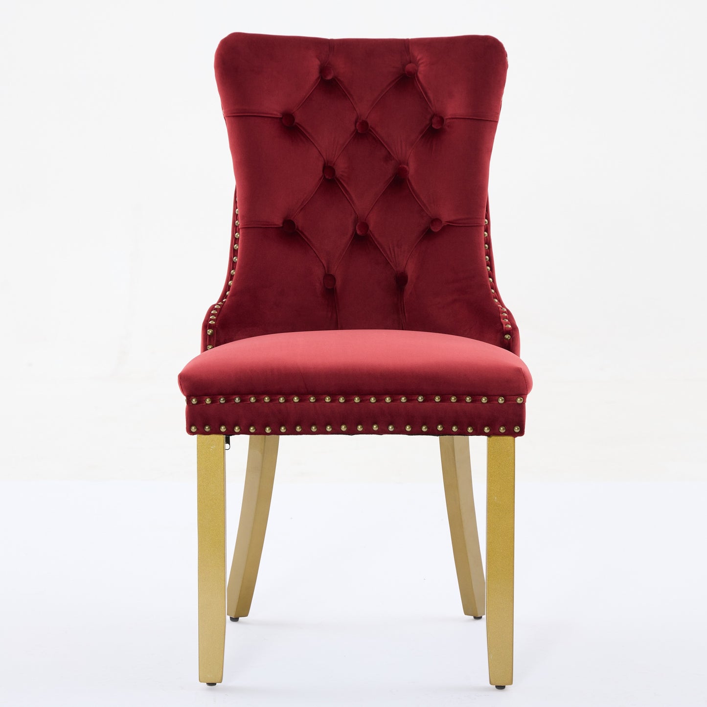 Mid-Century Modern Dining Chairs with Lion Head Pull Ring - Set of 2, Wine Red