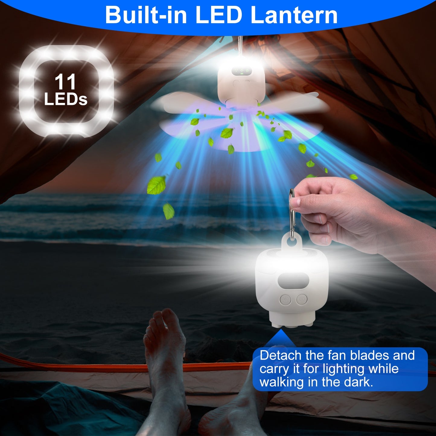 2-in-1 Portable Camping Fan with LED Lantern - 8000mAh