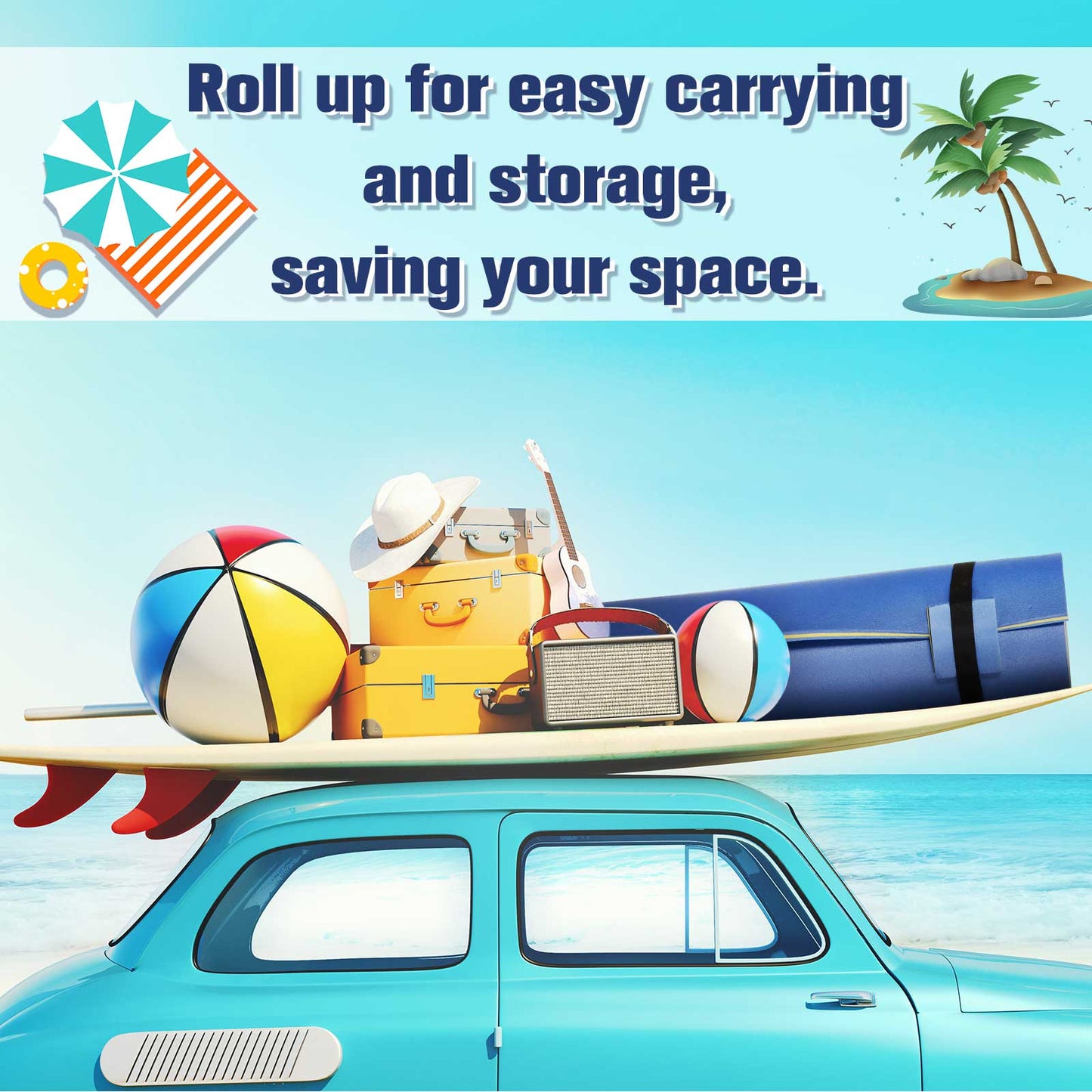 Roll-Up Pool Float Mat - Blue Water Pad for Lakes & Oceans