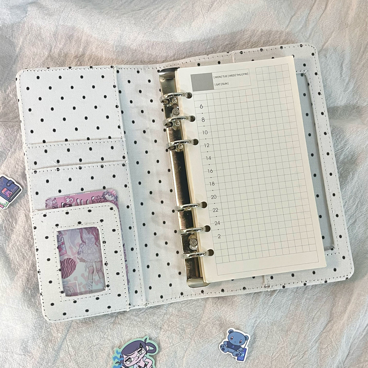 Korean-Style Polka Dot Fabric A6 Notebook - Loose Leaf, Creative Design