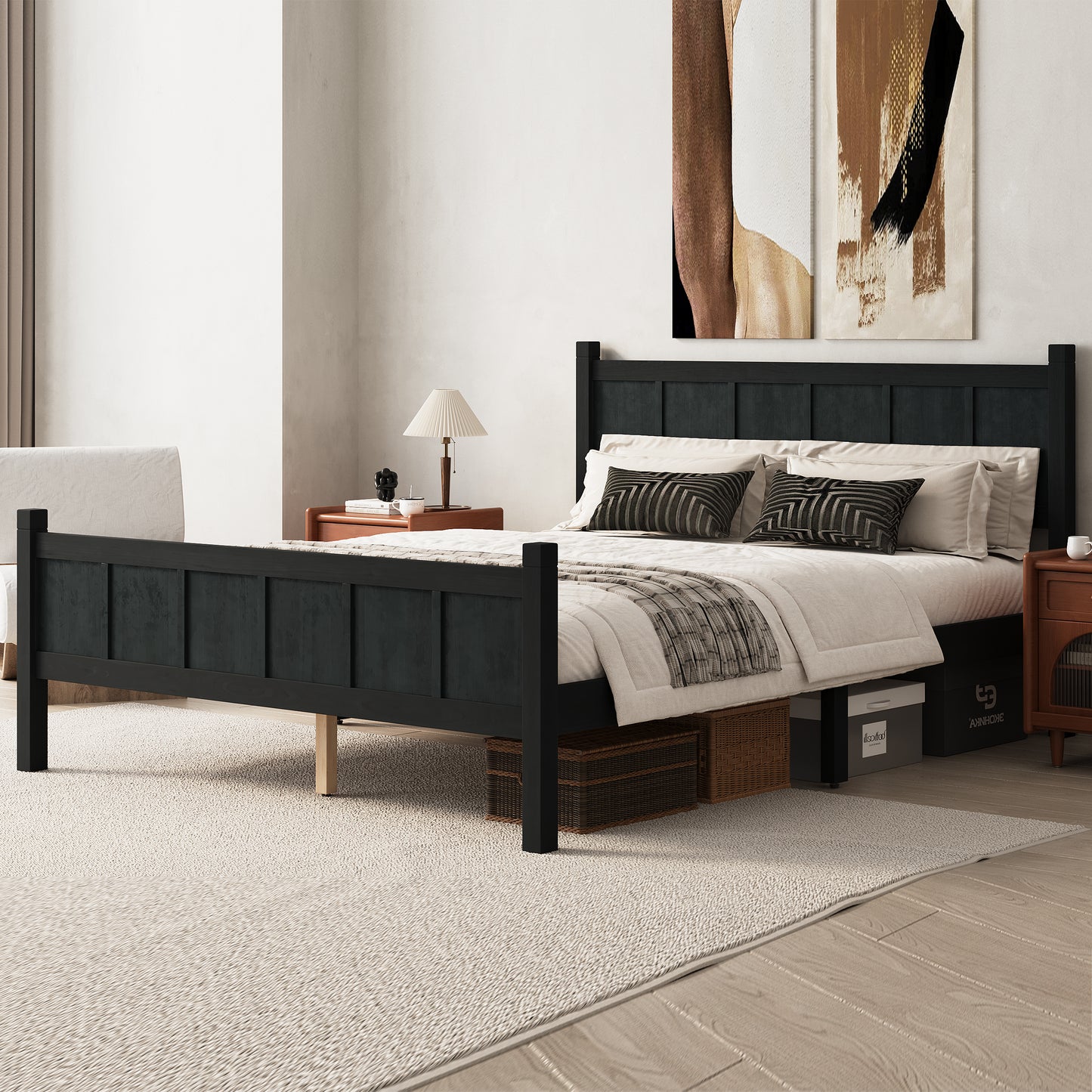 Queen Size Flat Panel Bed With Headboard & Footboard, Minimalist