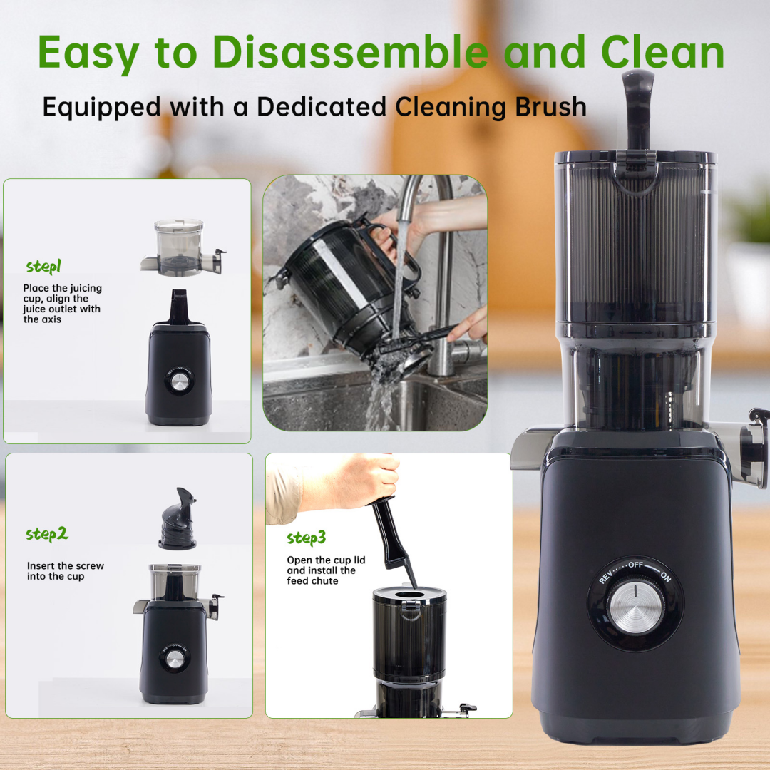 Cold Press Juicer with Wide Feeding Trough - Black