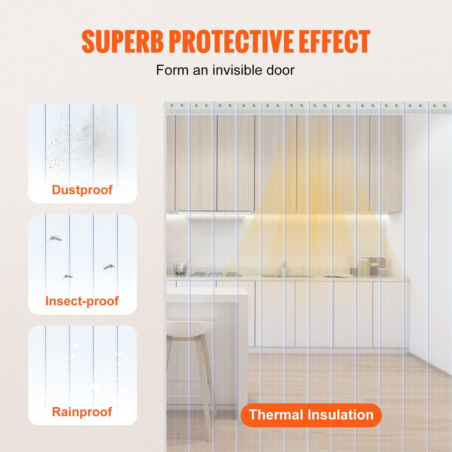 PVC Strip Curtain 164ft x 8ft Clear Ribbed Plastic Door Cover for Warehouses & Commercial Spaces