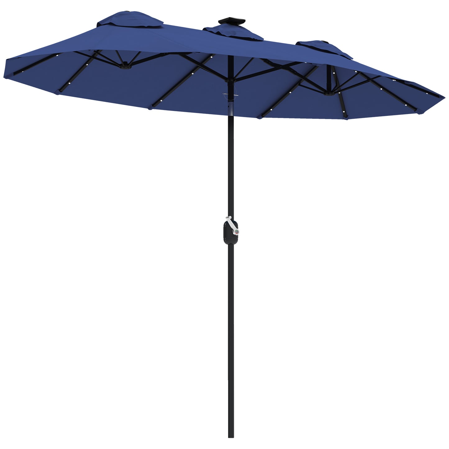 Double-Sided Patio Umbrella with LED Solar Lights - Navy Blue