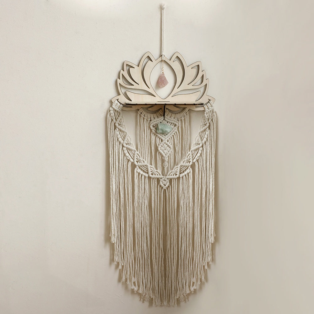 Bohemian Tassel Wall Hanging with Handwoven Lotus Design - Cotton Home Decor