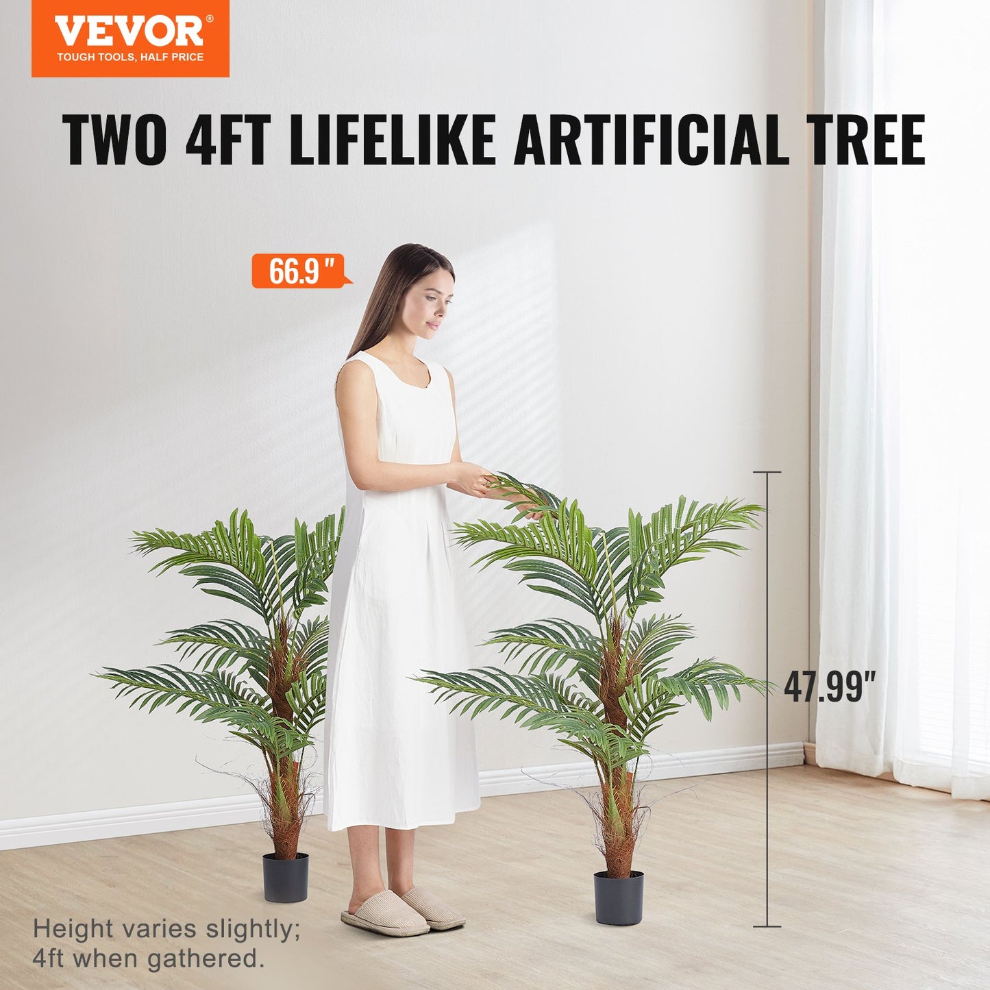 4 Ft Tall Artificial Palm Tree - Faux Green Indoor Outdoor Plant with Anti-Tip Protection