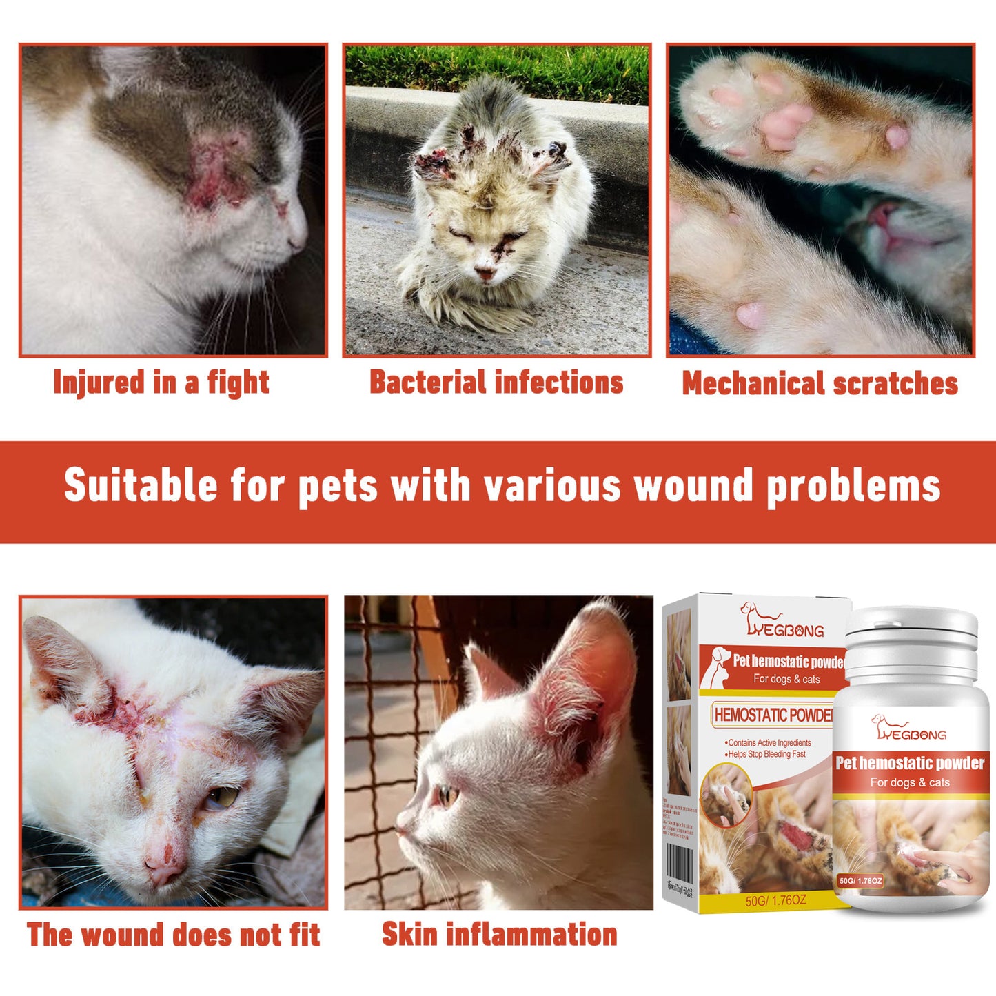 Pet Hemostatic Powder for Dogs and Cats - Fast Bleeding Stop Wound Care 50g