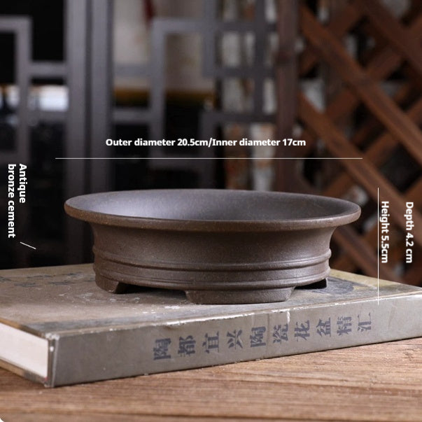 Double-Lined Round Flower Pot with Four Legs - Yixing Clay Home Garden Storage