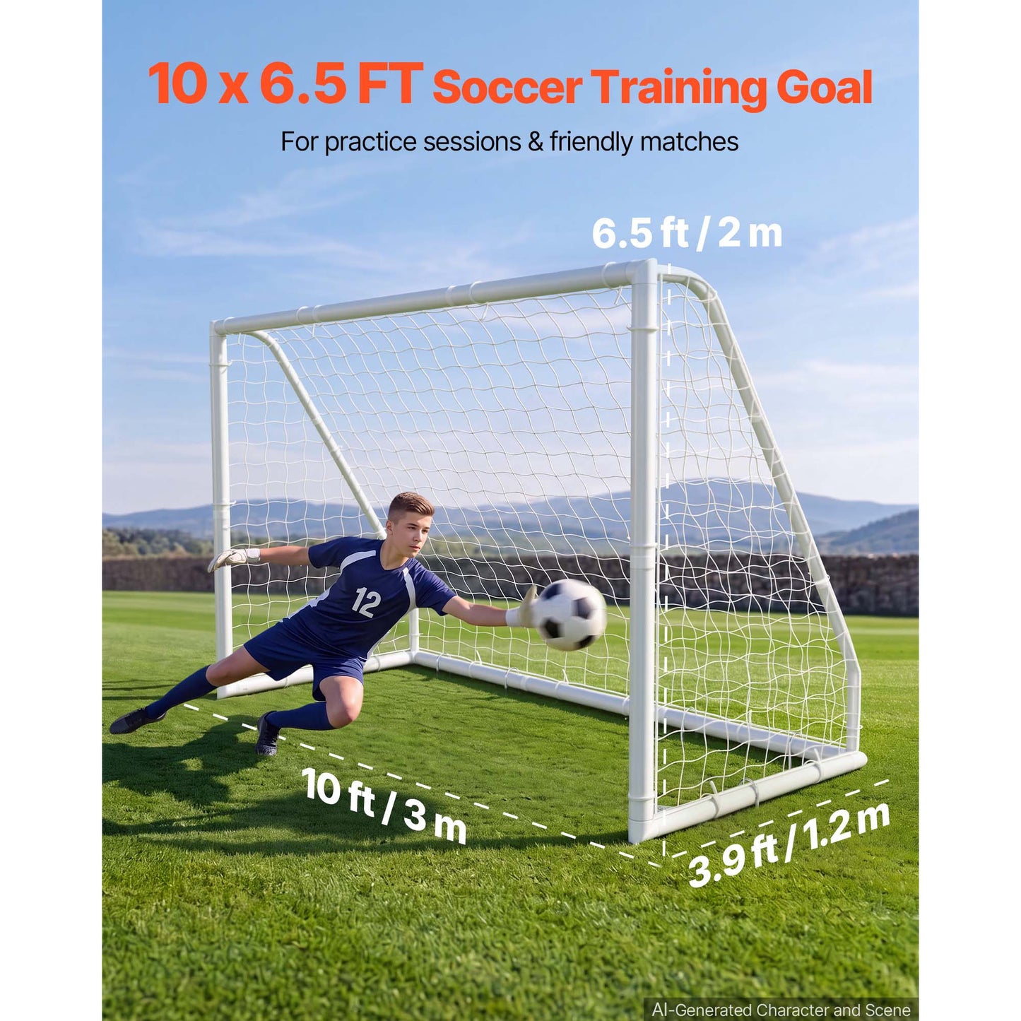 10x6.5 FT PVC Soccer Goal with PE Net, Portable Weatherproof Backyard Training Set