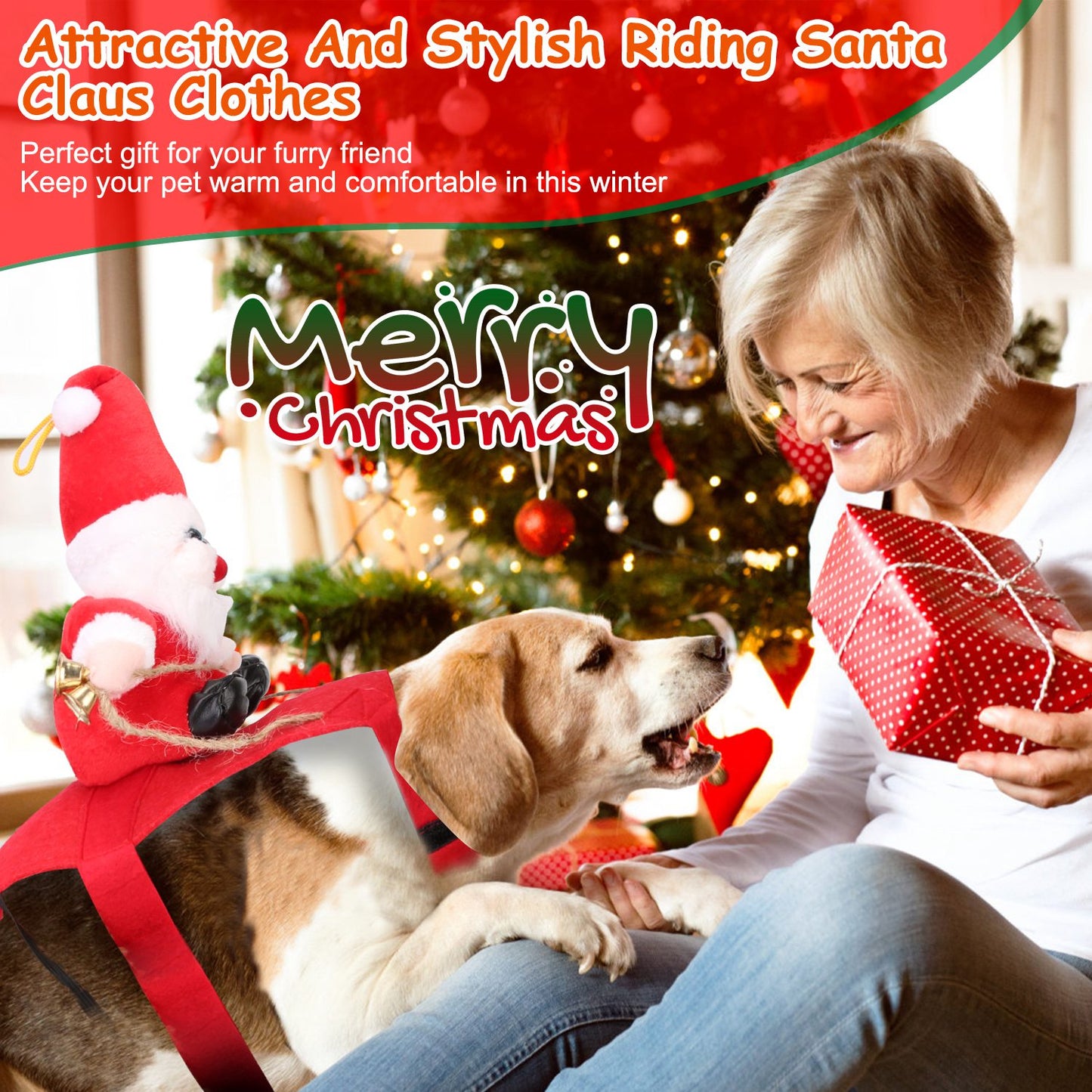 Pet Christmas Costume Red Winter Coat with Bell for Dogs & Cats - Multiple Sizes