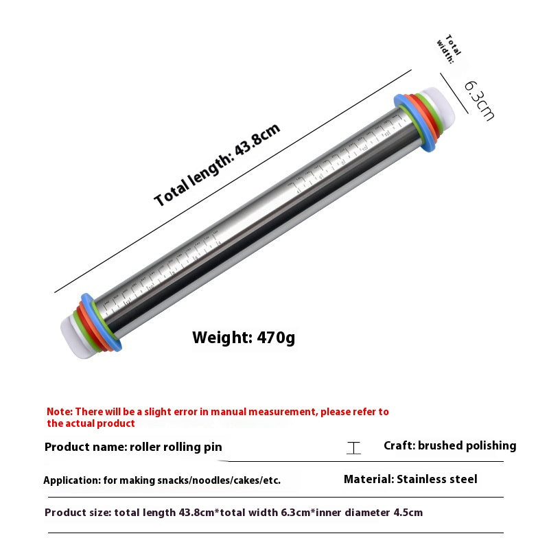 Stainless Steel Adjustable Thickness Rolling Pin for Kitchen Baking