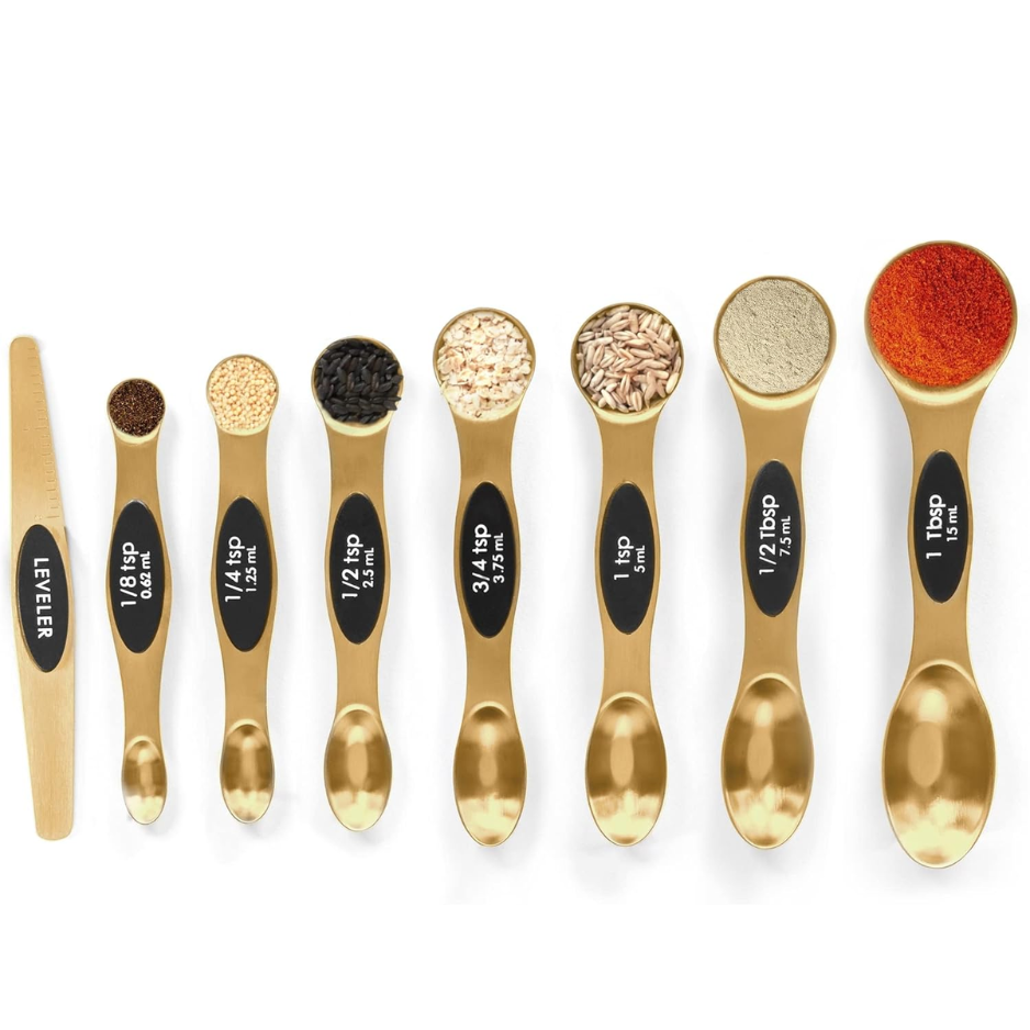 Magnetic Stainless Steel Measuring Spoons Set - Gold