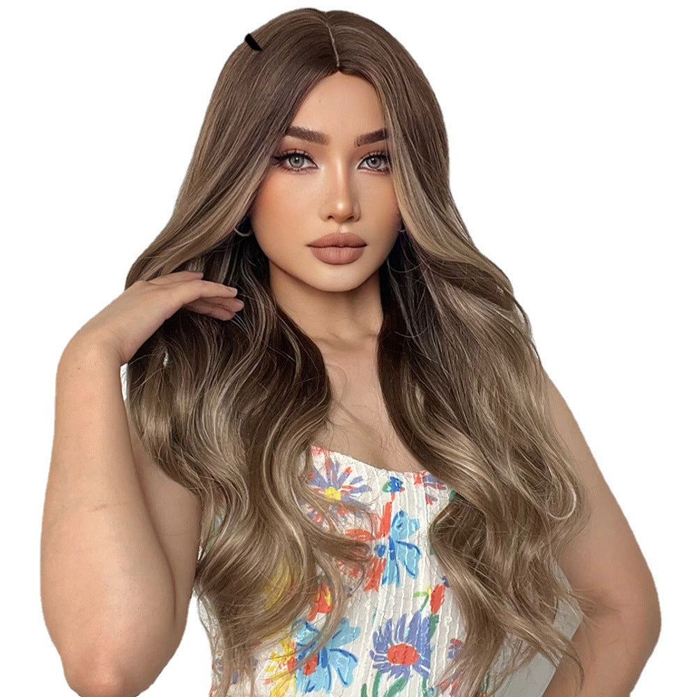 Medium Long Curly Synthetic Wig - Gradient Gray and Brown Hair