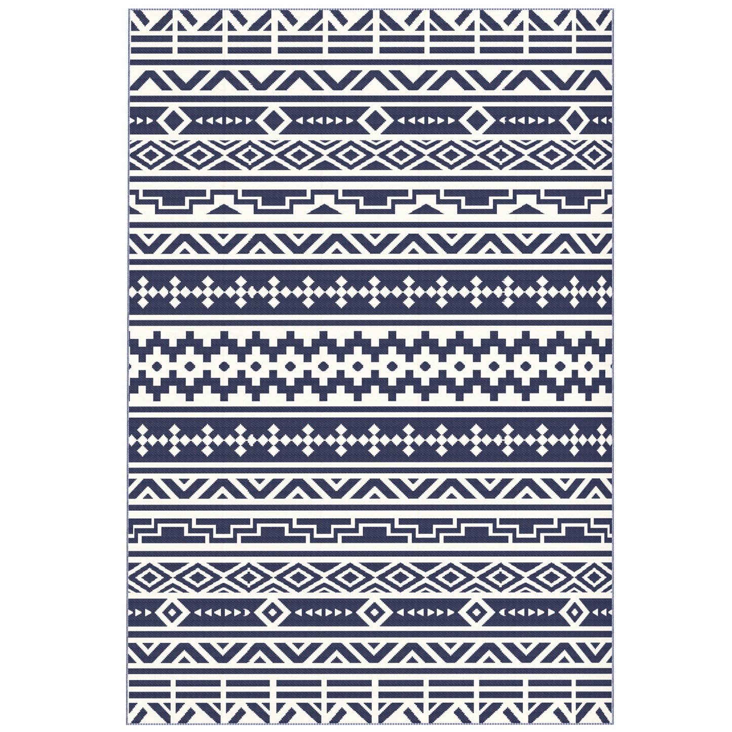 Reversible Outdoor Rug - Waterproof Polypropylene, 6' x 9', Blue & White Geometric