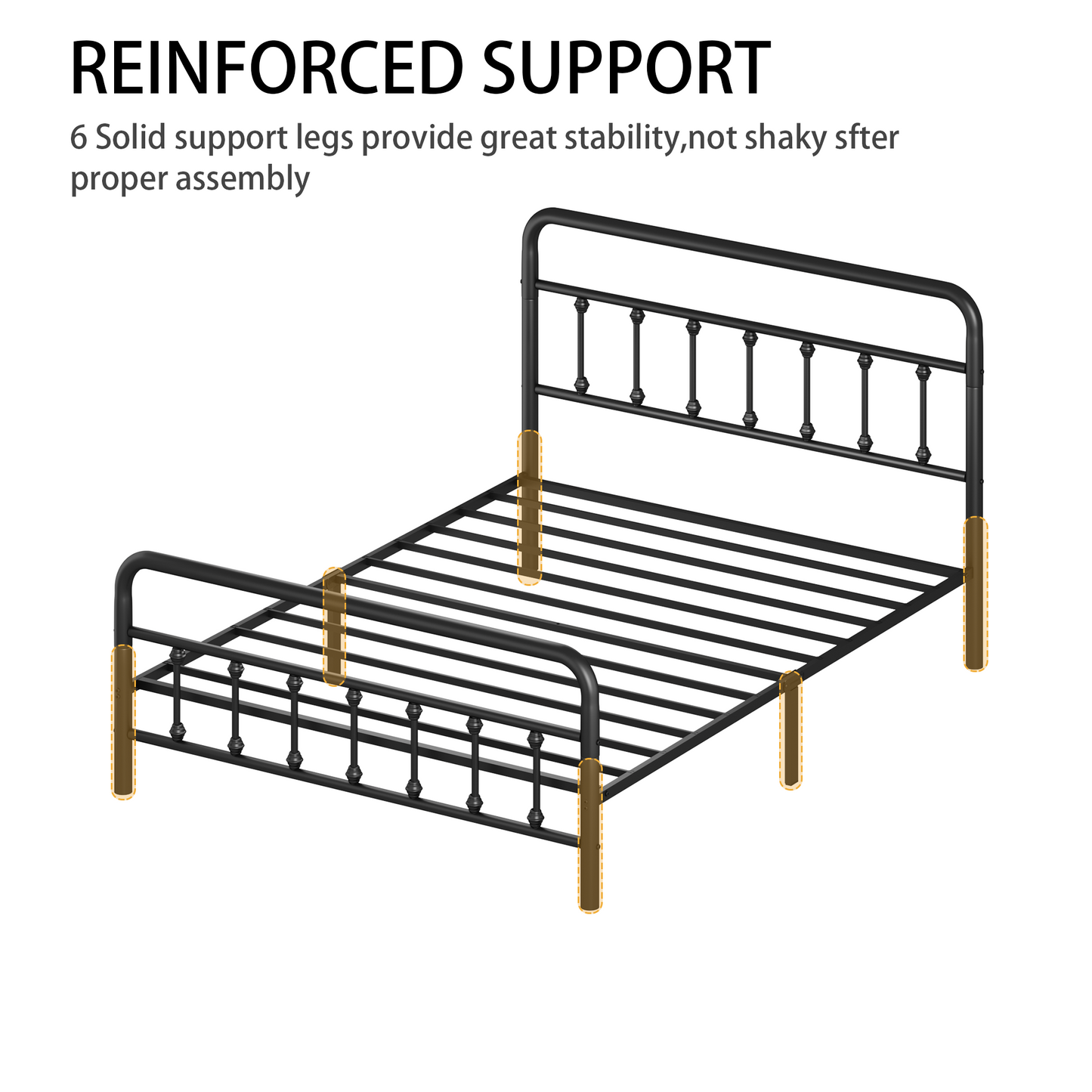 Full Size Metal Bed Frame with Headboard and Under Bed Storage - Black