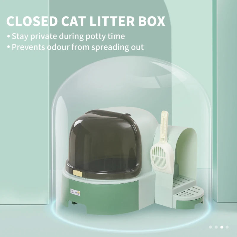 Green Cat Litter Box with Scoop | Easy to Clean, Enclosed & Futuristic Design