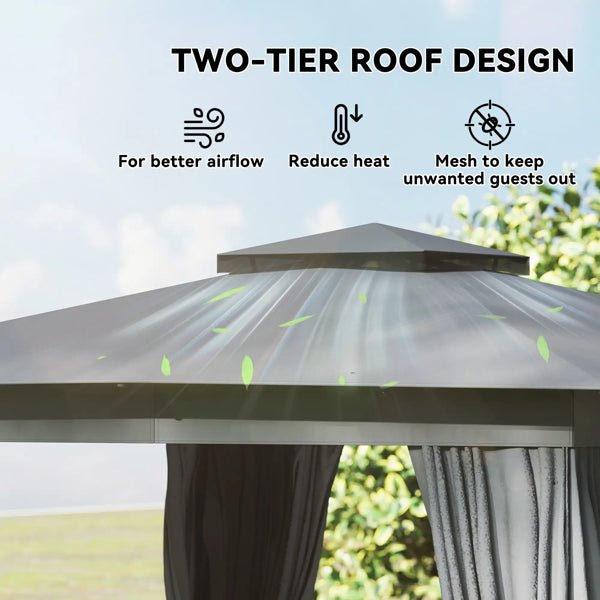 Double-Tier Outdoor Gazebo with Netting and Curtains