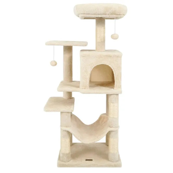 44-Inch Multi-Level Cat Tree with Top Perch, Condo & Hammock - Beige