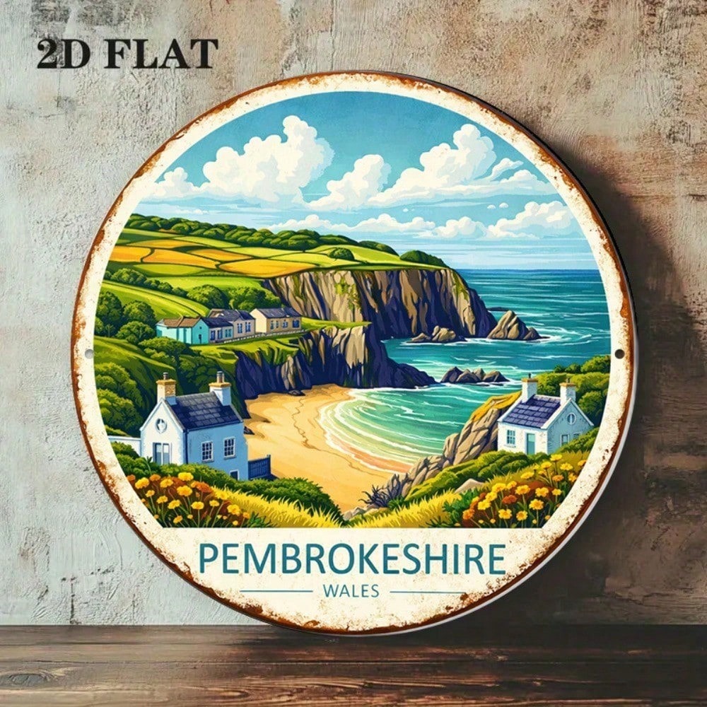 Vintage Cottage Landmark Round Wall Sign - Pembrokeshire Wales