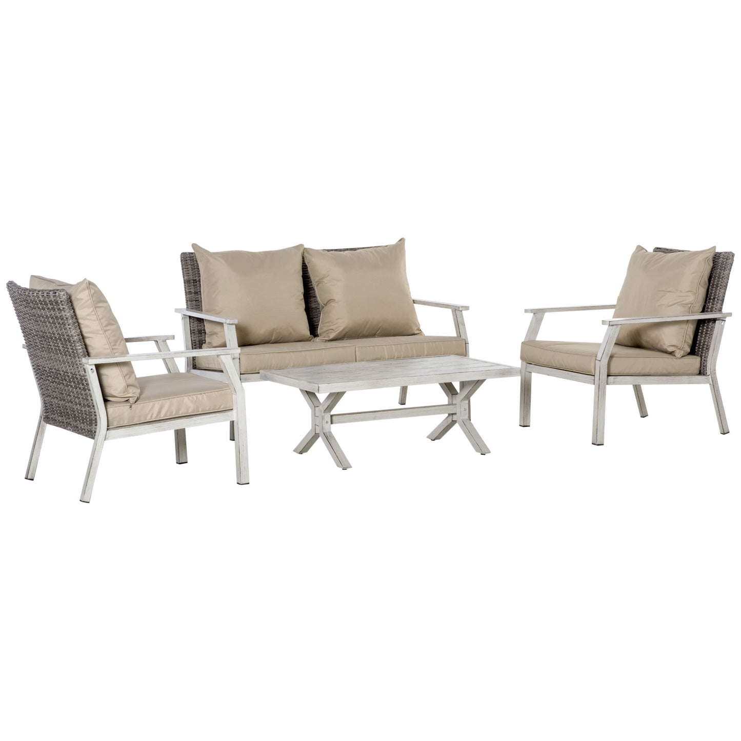4-Piece Patio Furniture Set with Cushions - Beige Wicker