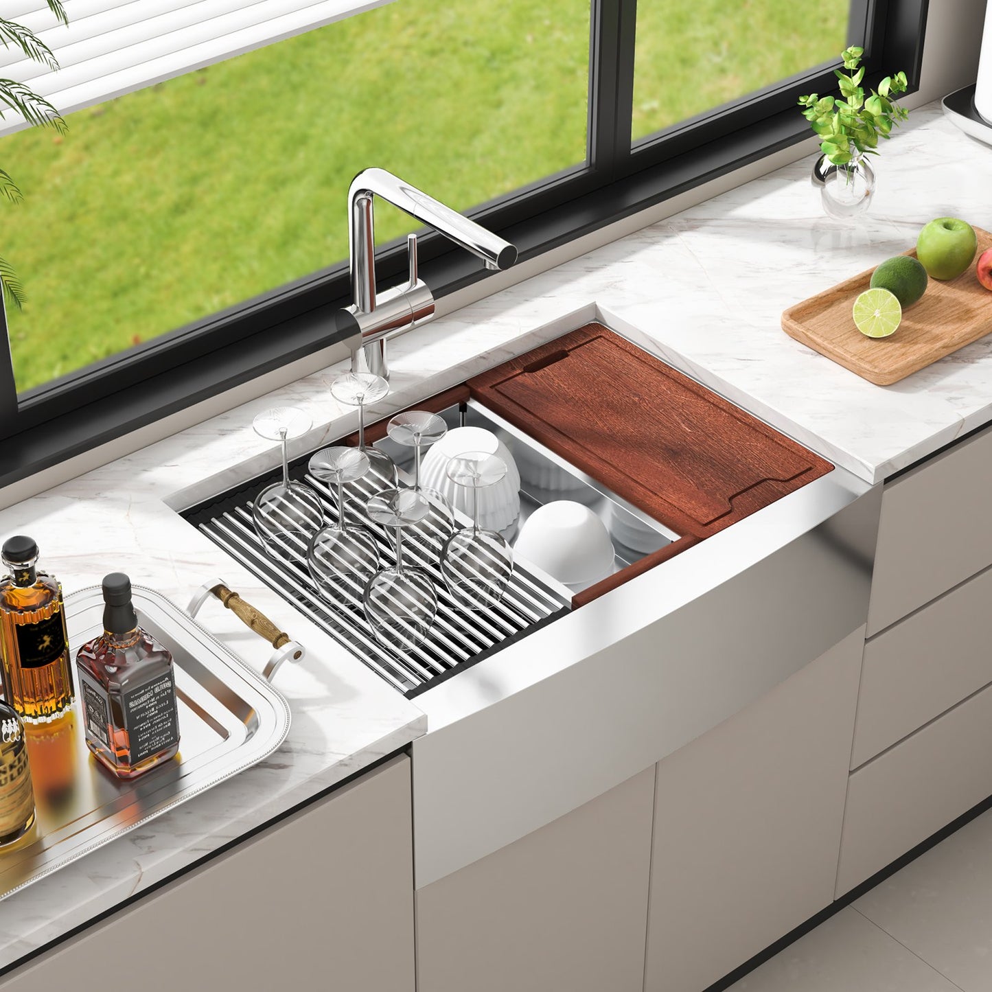 33" Farmhouse Kitchen Sink - 304 Stainless Steel Drop-In Basin