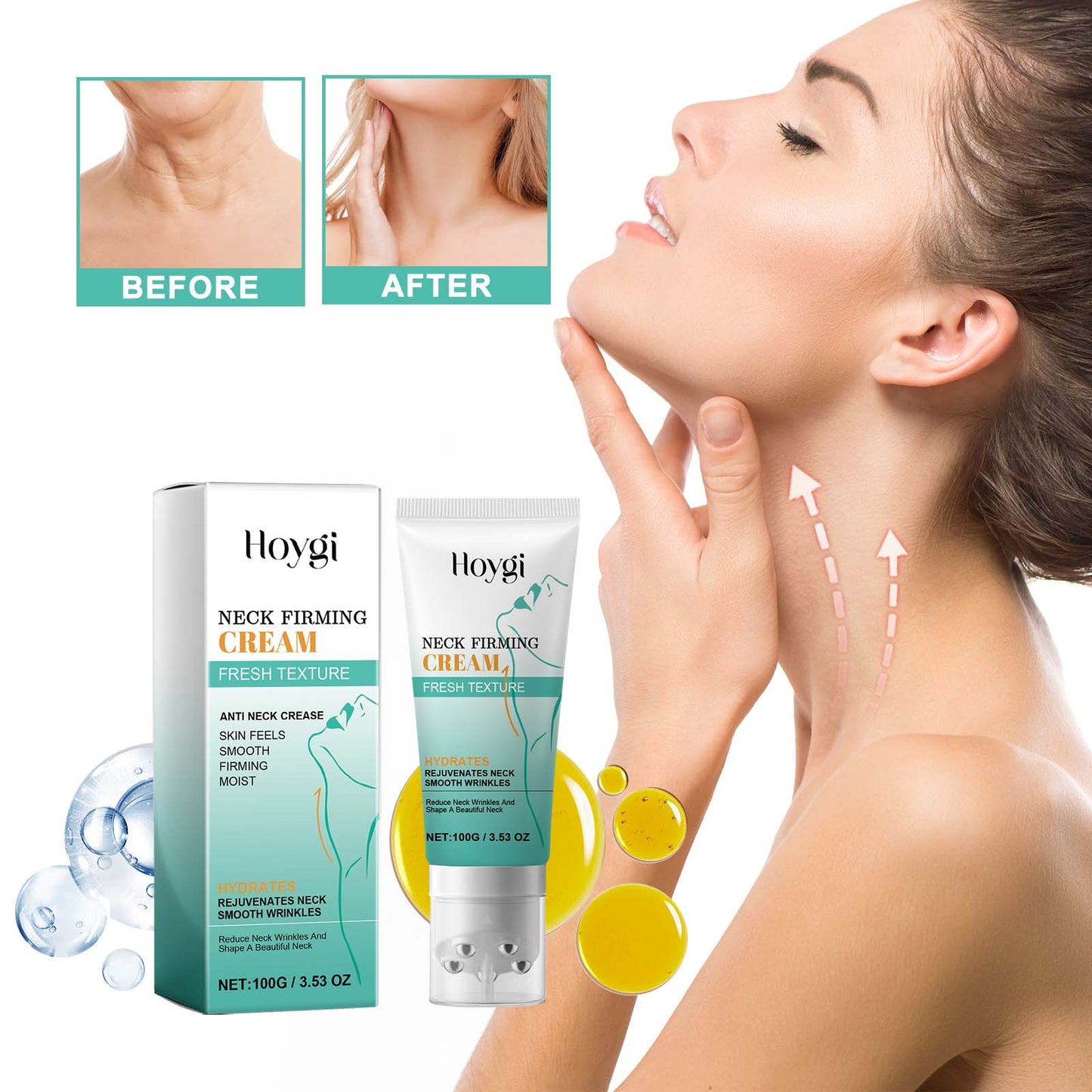 Neck Firming Cream with Metal Roller - Anti-Aging & Skin Tightening