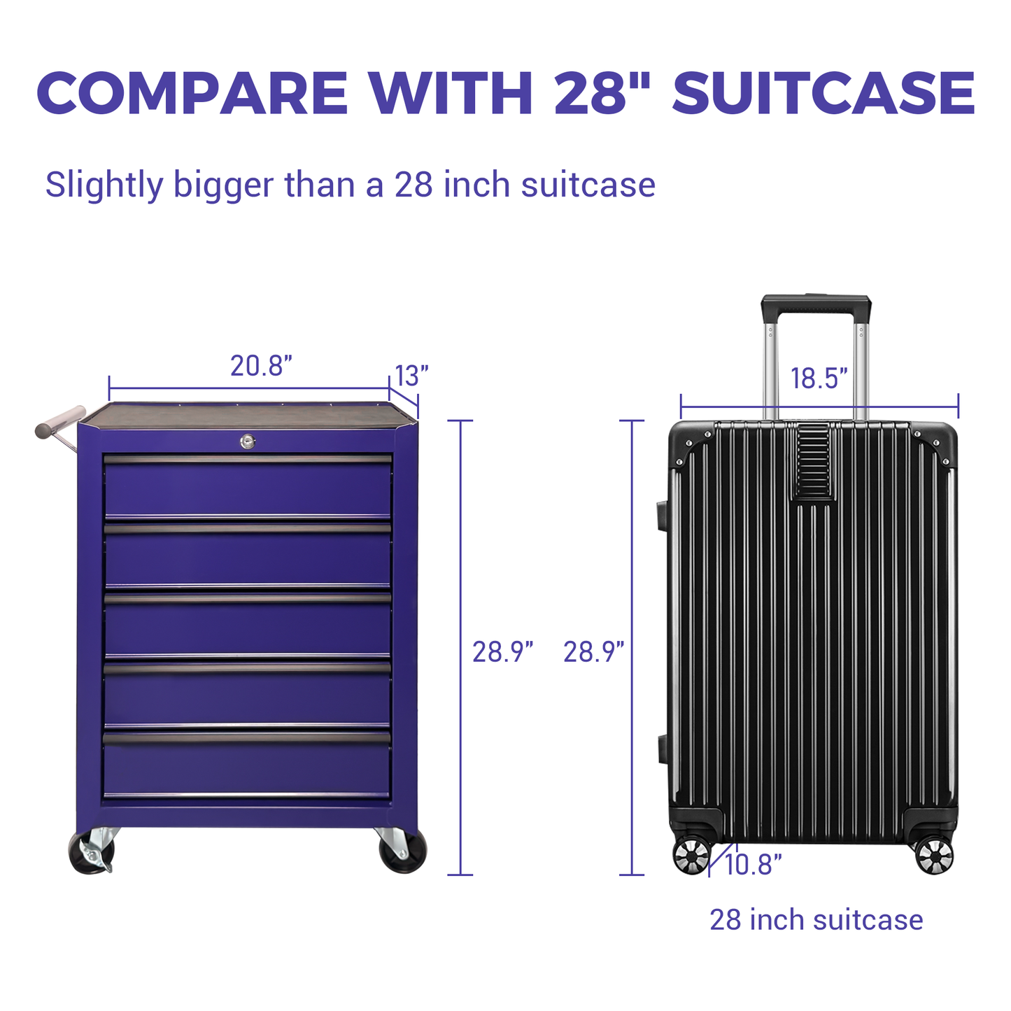 Rolling Metal Tool Chest with 5 Drawers - Purple