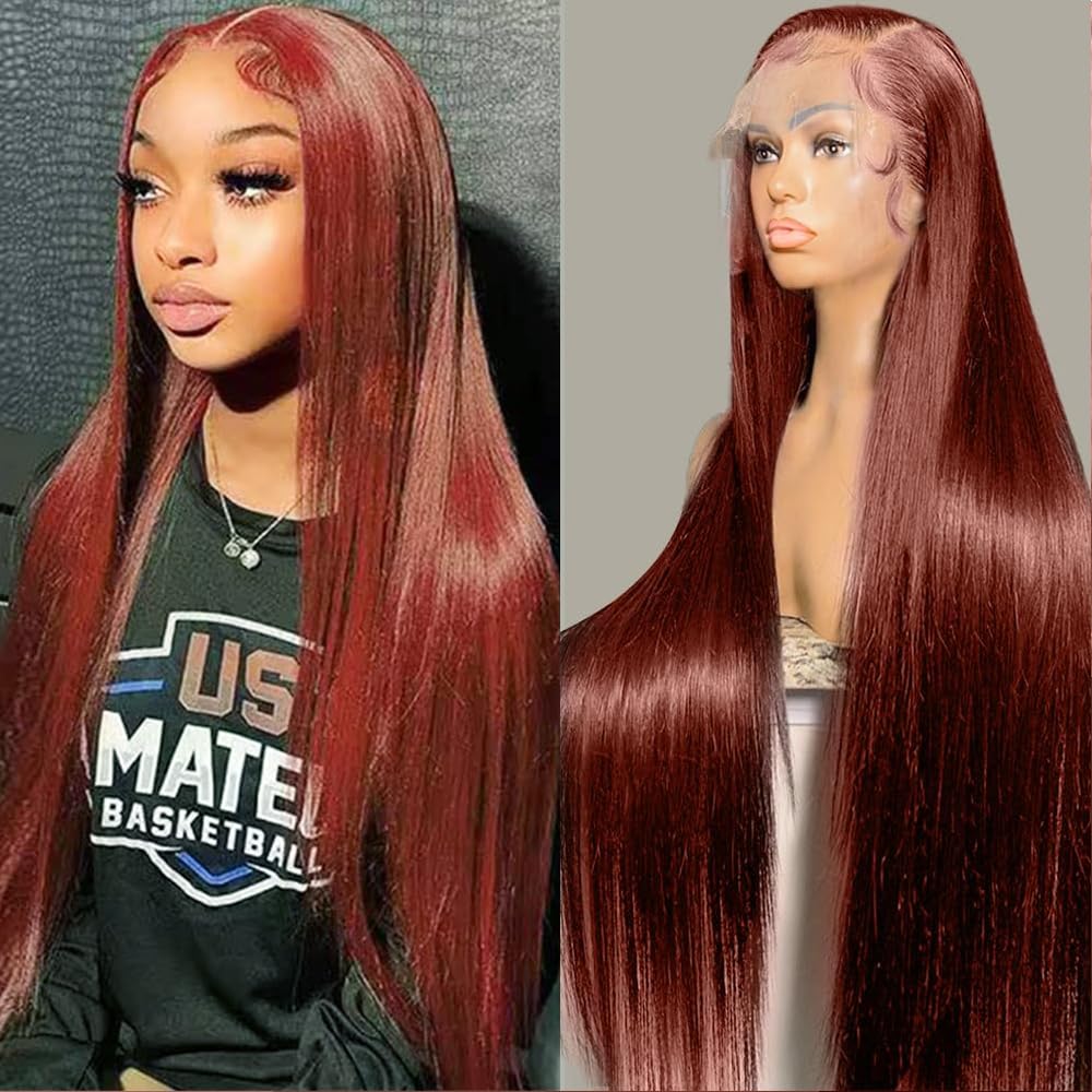 Straight Reddish-Brown Human Hair Lace Front Wig - 13x4 HD Transparent Lace