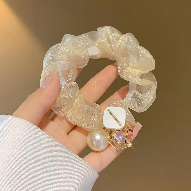 Luxury Pearl Organza Elastic Hair Rope - Stylish Hair Accessory