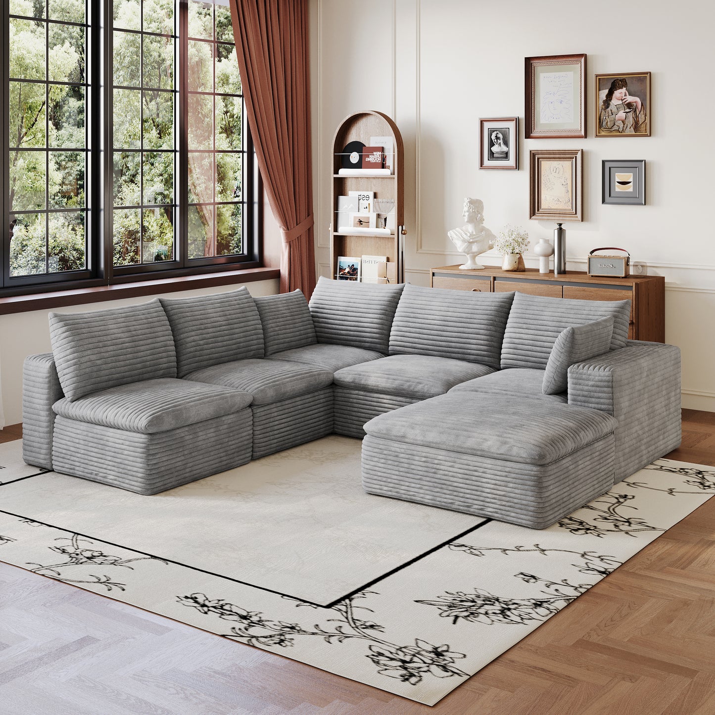 Cloud Sofa - 99x103" Modular Corduroy Fabric Couch, Grey