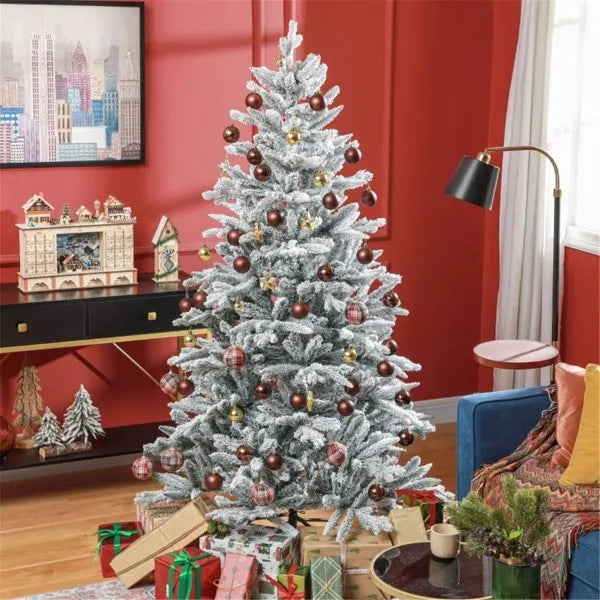 6ft Snow Flocked Christmas Tree with Metal Base