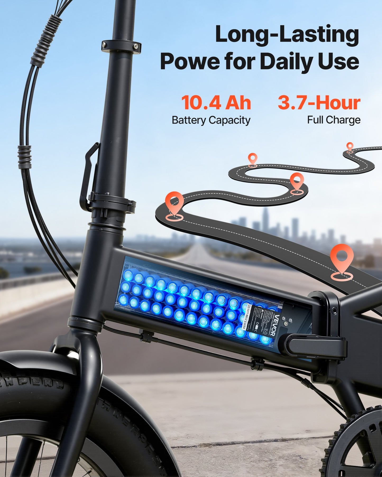 48V 10.4Ah Electric Bike Battery with BMS for Folding E-Bikes - Black