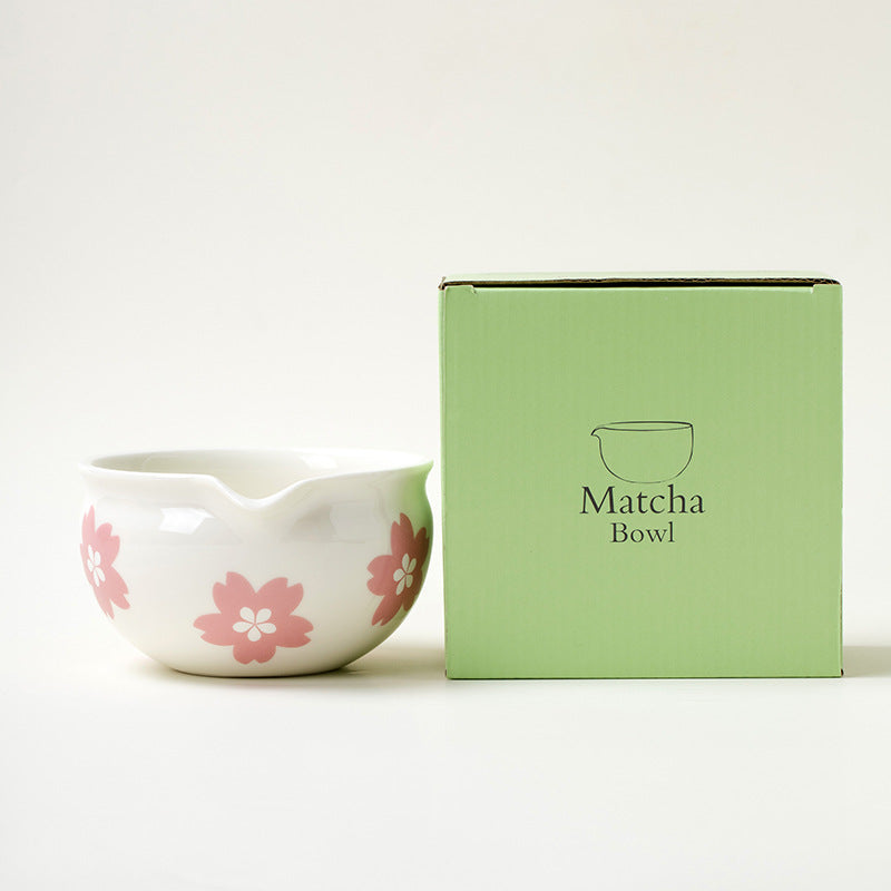 Ceramic Matcha Bowl Set Japanese Style Flower Pattern Home Barware