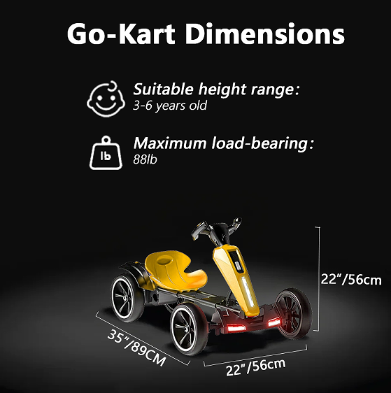 12V Electric Kids Pedal Go Kart with Adjustable Seat - Yellow