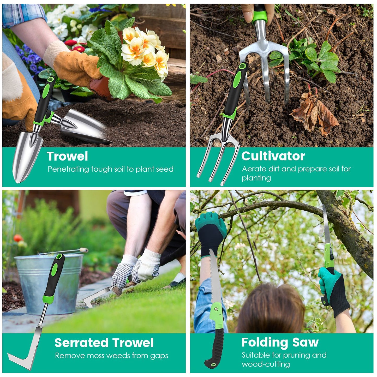 13-Piece Garden Tool Set with Aluminum Alloy Hand Tools & Storage Bag