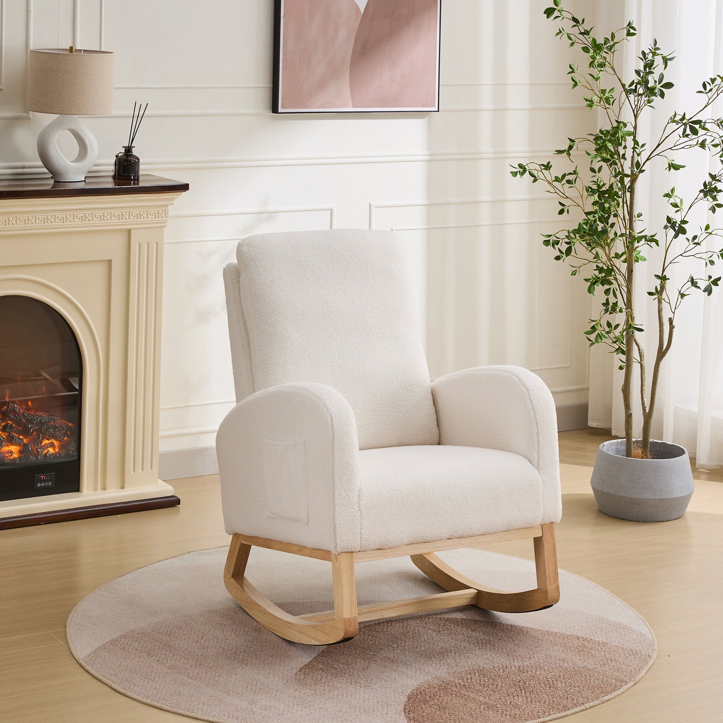 Ivory Sherpa Rocking Chair for Nursery - High Back Accent Chair