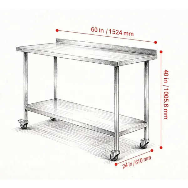 Adjustable Stainless Steel Work Table - 24 x 60 Inch